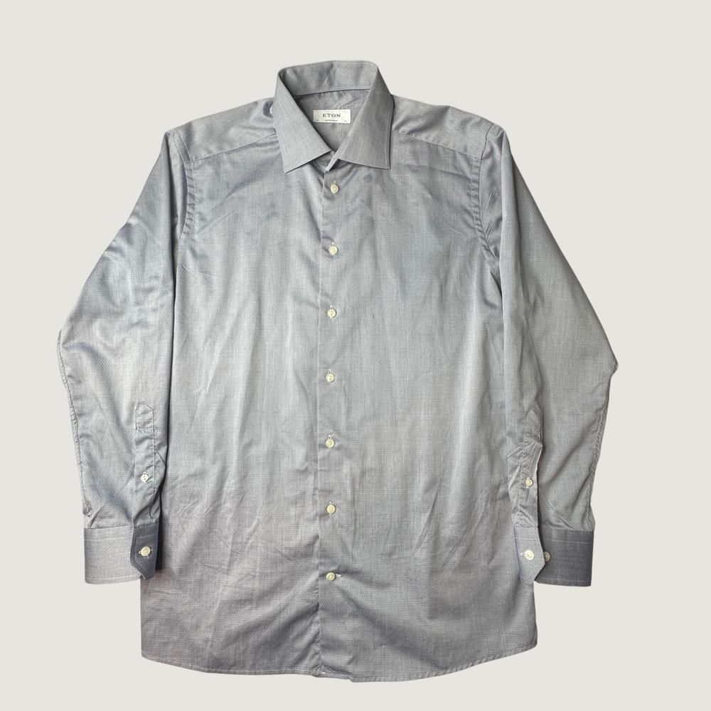 Eton Dress Shirt Mens 16 41 Blue Contemporary York Micro Pattern Long Sleeve